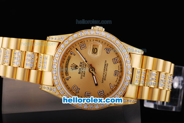 Rolex Day-Date Oyster Perpetual Automatic Full Gold with Diamond Bezel and Gold Dial - Click Image to Close
